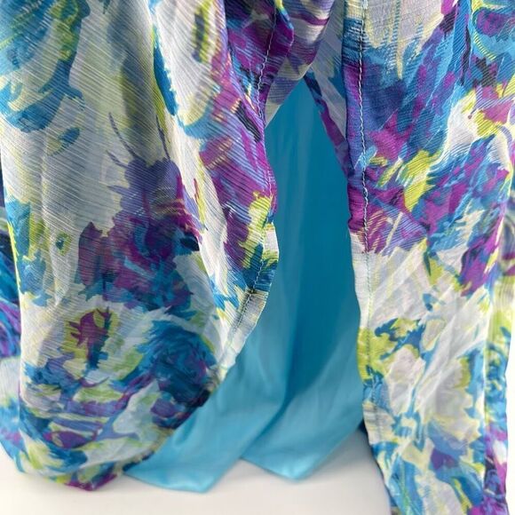 Ashro Lavita Blue Floral V-Neck Dress 1X 16/18 Smocked Waist Short Sleeve - Picture 12 of 16